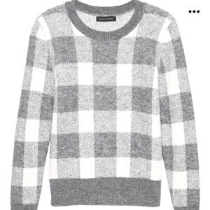Banana Republic SZXL Mohair gray buffalo check sweater timeless luxury academia